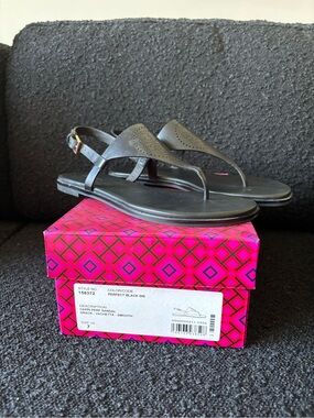 Tory Burch Perfect Black Perforated Leather Slingback Sandals